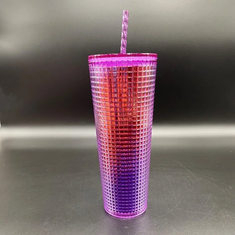 2021 Starbucks Pink/Purple Grid 24oz Cold Tumbler